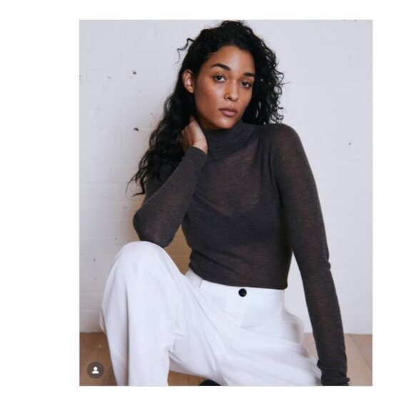 Autumn Cashmere Second Skin Sheer Mock Sweater in Black Medium New Knit Top - Picture 9 of 13